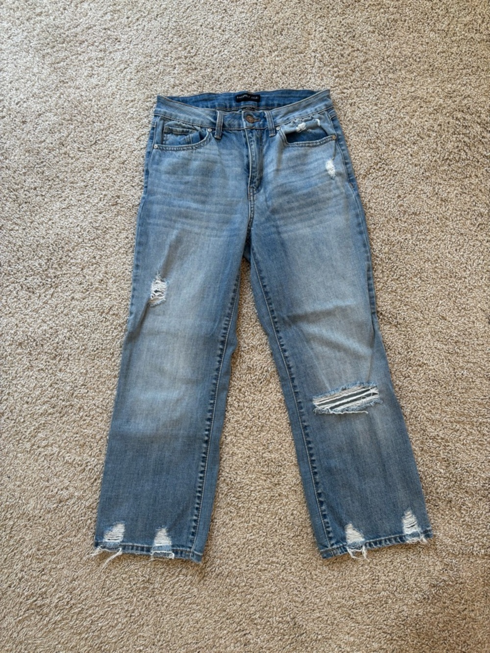 Sincerely Jules Distressed Light Blue Cropped Straight Jeans
